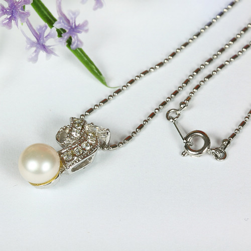 Perlenkette, Halskette Süßwasserperlen, platiniert, 4161